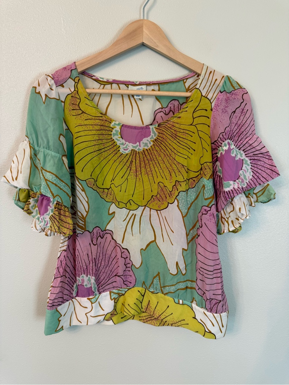 Anthropologie Odille Silk Floral Ruffle Sleeve Blouse Size 2 - Picture 3 of 9